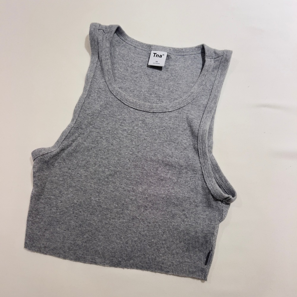 TNA Aritzia Heather Grey Ribbed Crop Tank Top XS Racerback